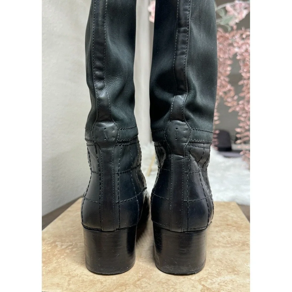 Chanel Boots Womens 8.5 Quilted Genuine Calfskin Leather Riding Knee High G29389